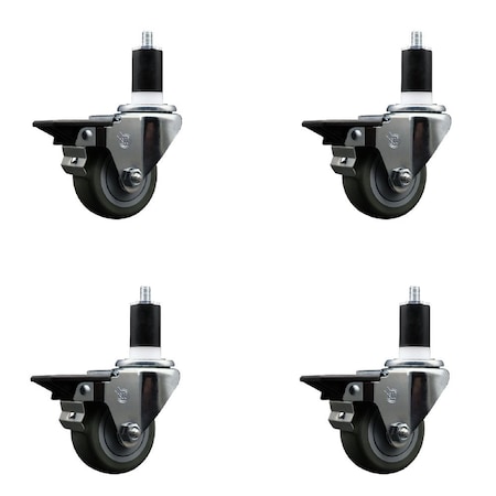 Service Caster 3'' Gray Poly Swivel 1-1/2'' Expanding Stem Caster Set with Brake, 4PK SCC-EX20S314-PPUB-PLB-112-4